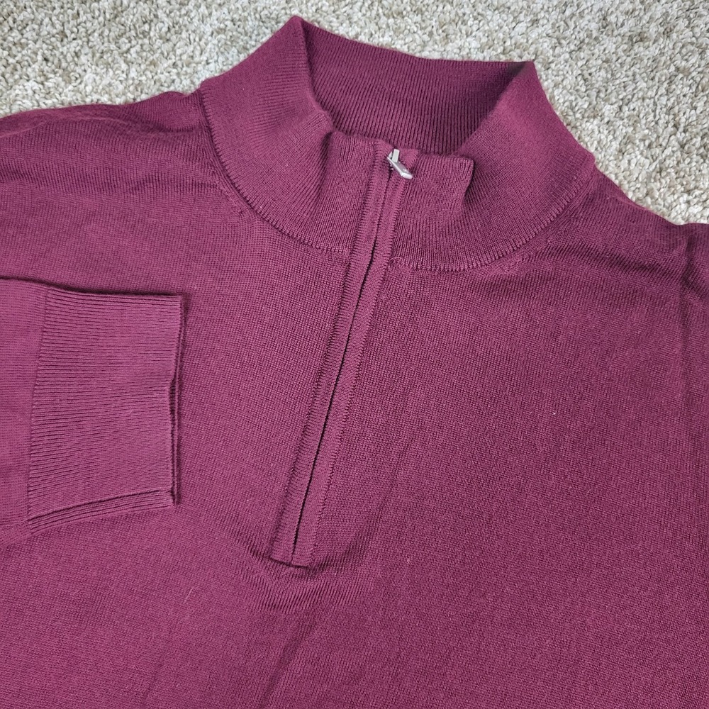 David Donahue Mens Large Solid Maroon Quarter Zip Sweater Merino Wool